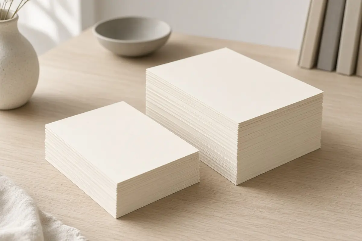 Two stacks of plain paper, one stack smaller, as if some sheets were removed