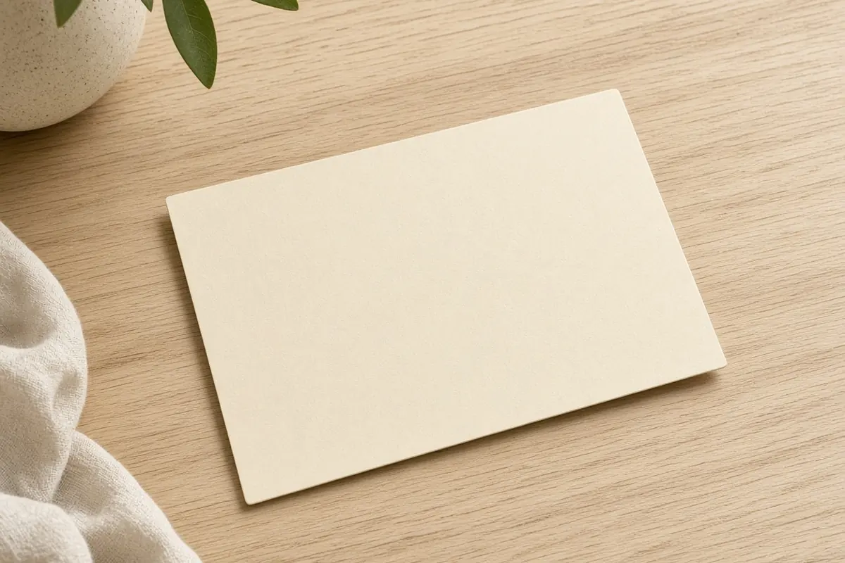 A blank card on a table, with no writing on it