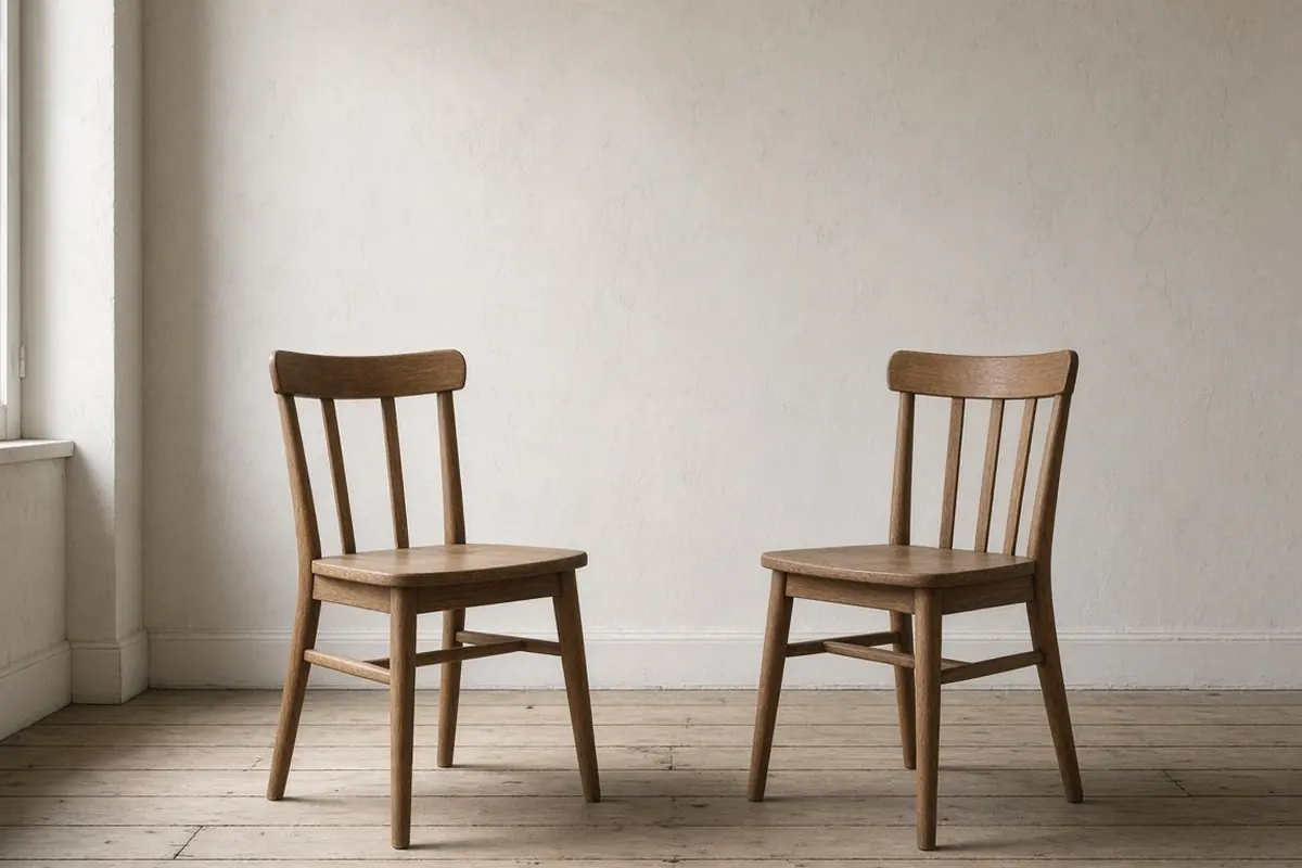 Two empty chairs set a short distance apart in a quiet room