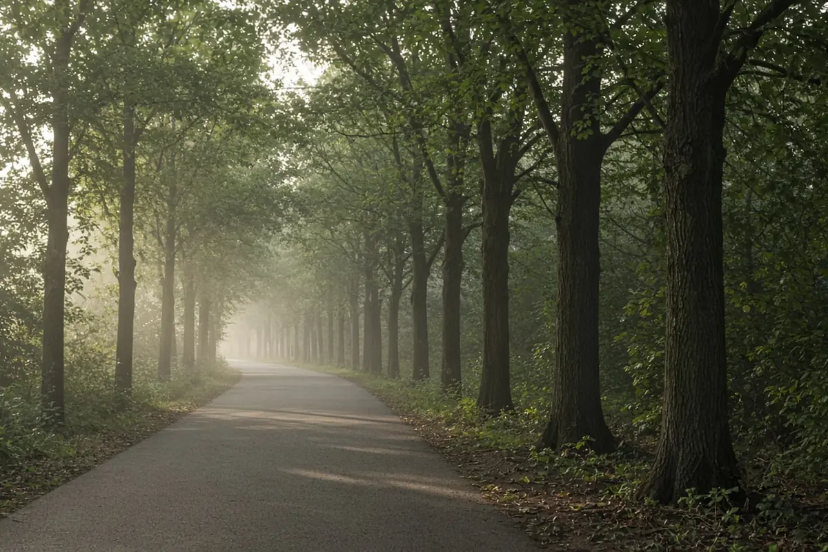 A wide, firm park path with no people on it